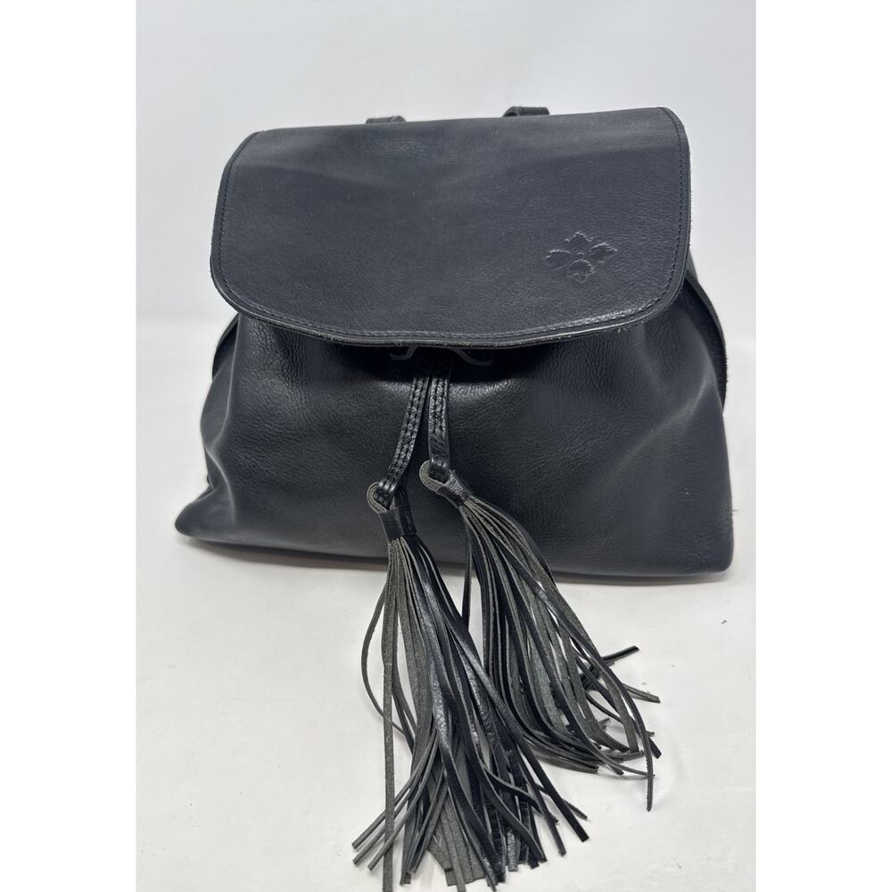 Patricia Nash Black Leather Tassel Drawstring Backpack